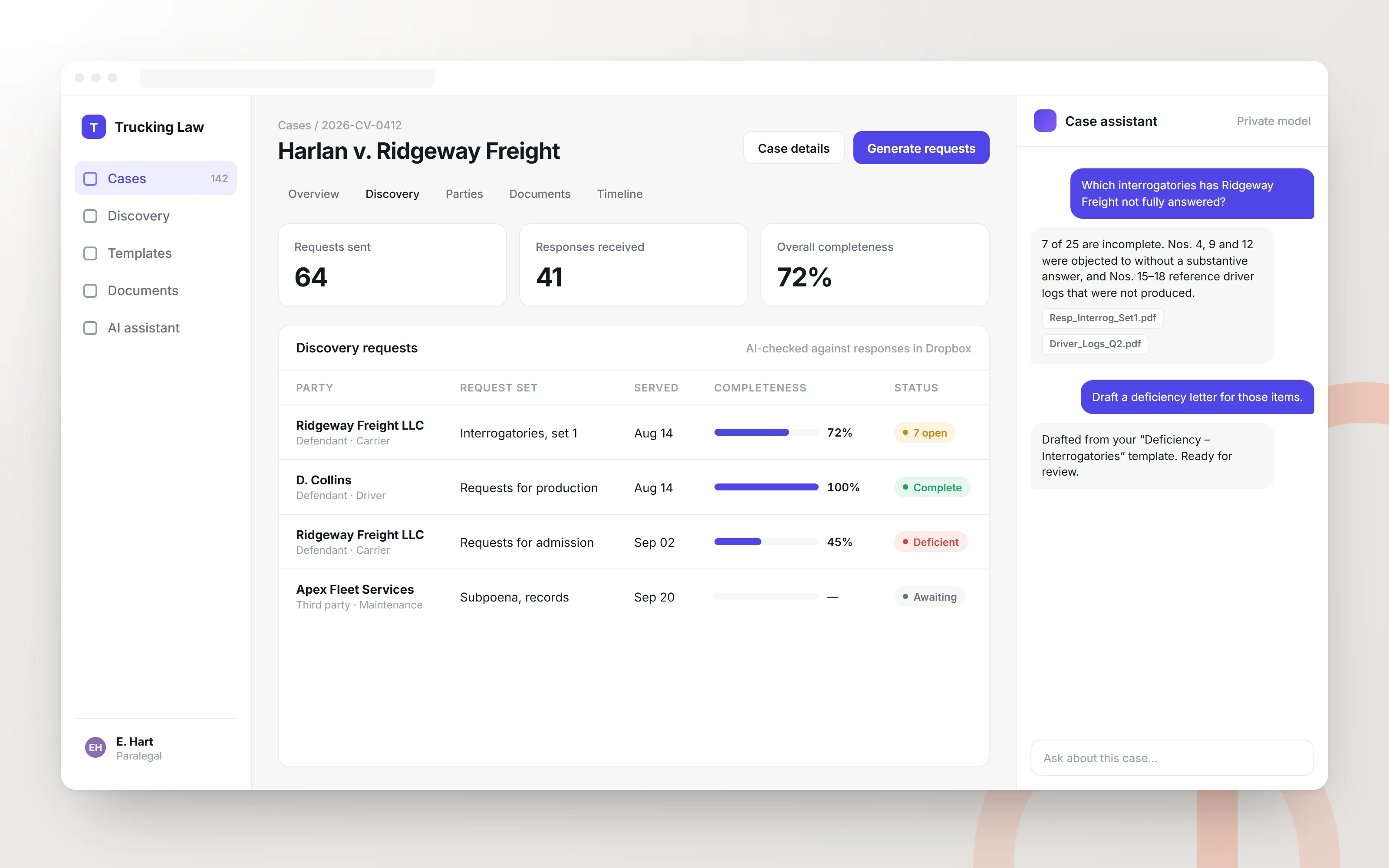 Case management portal built for a trucking law firm