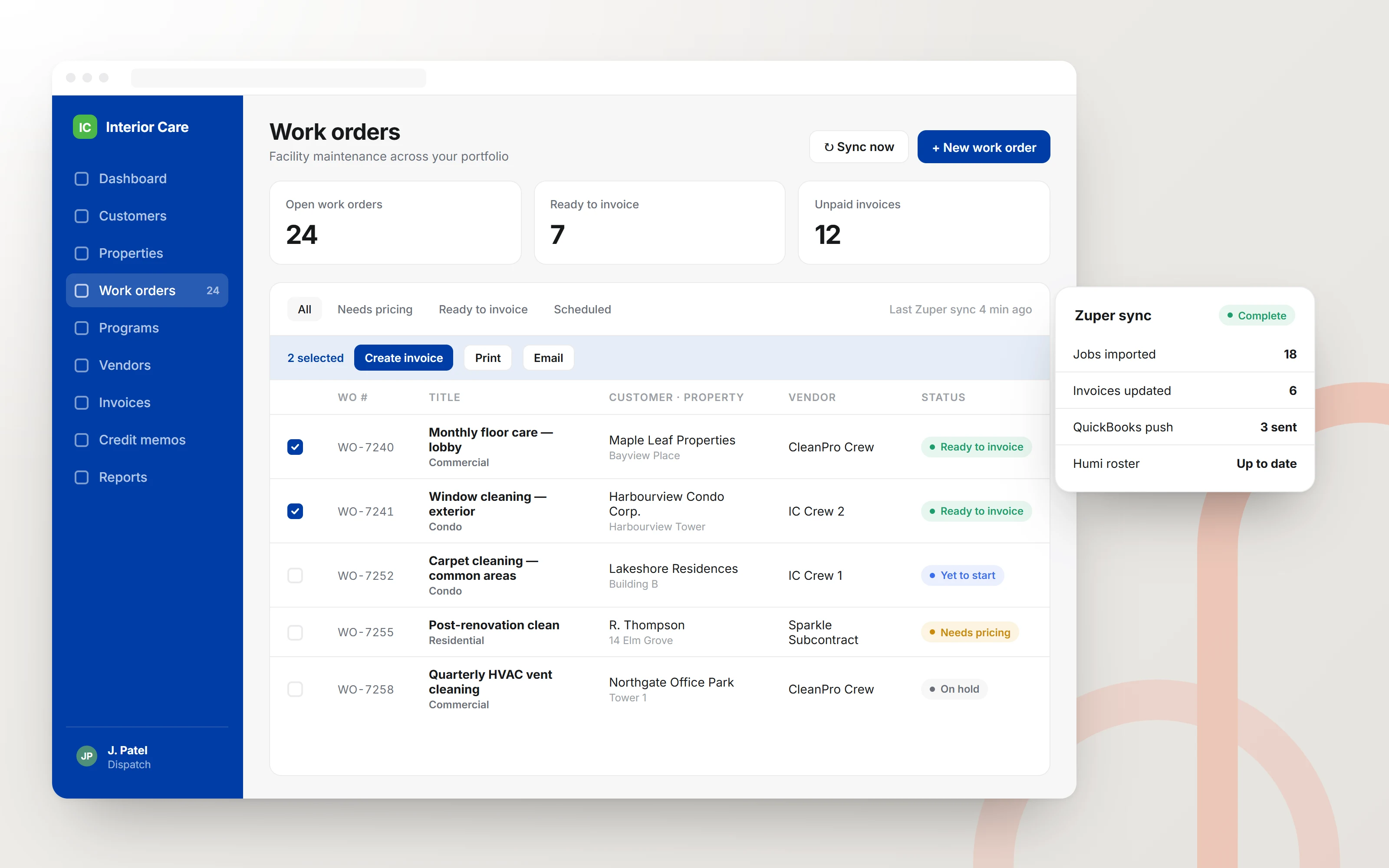 Operations CRM for Interior Care facility maintenance